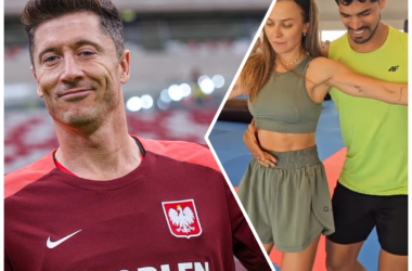 Kolaż zdjęć. Po lewej stronie uśmiechnięty Robert Lewandowski, po prawej Anna Lewandowska podczas kontrowersyjnego tańca bachata.